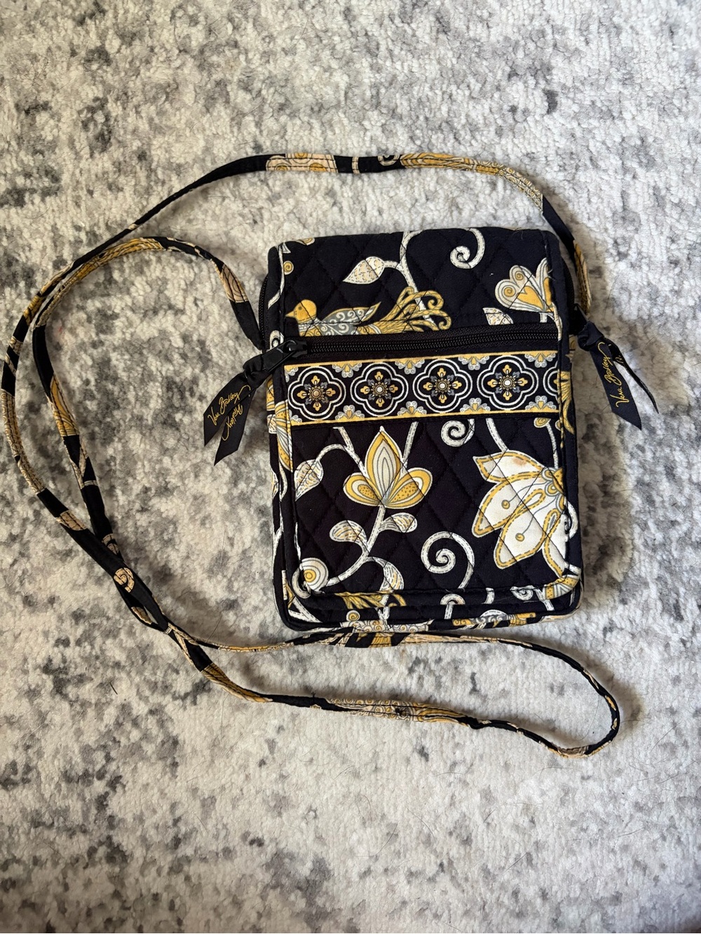 Vera Bradley Black and Gold Floral Quilted Crossbody Bag